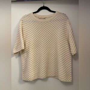 Tory Burch L Cream Textured Women's sweater bubble knit top